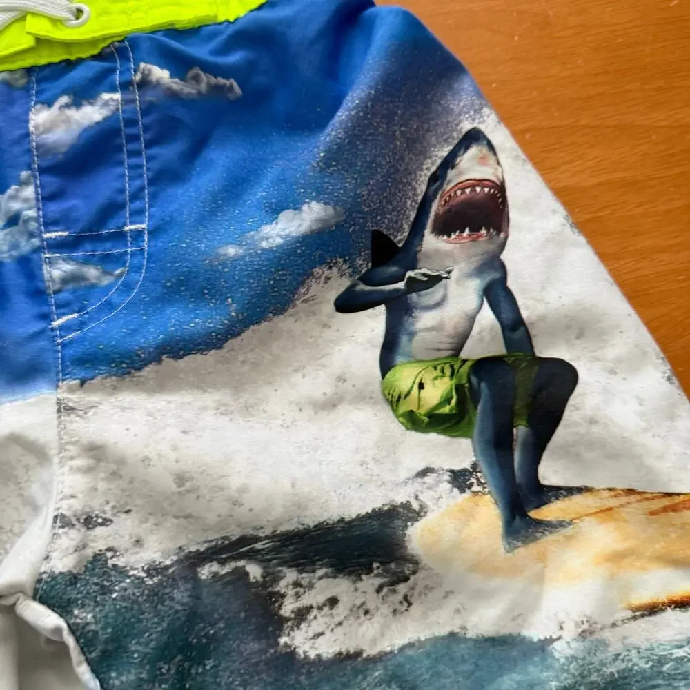 OP Ocean Pacific Swim Trunks Board Shorts Ocean Shark Surf S Small 6 7 Boys